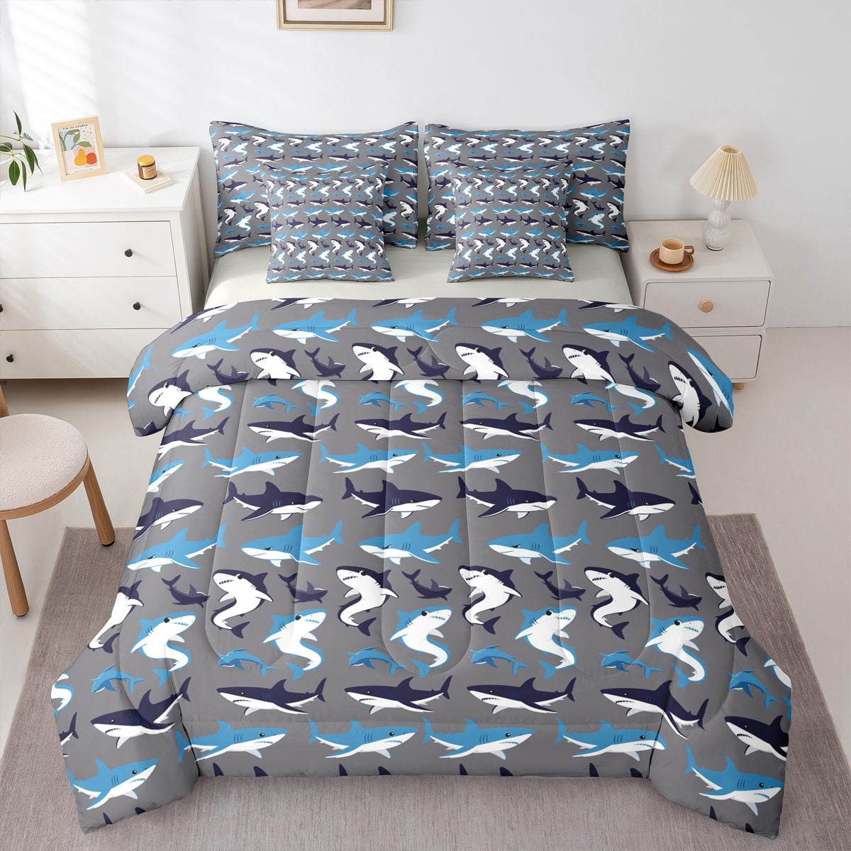 Feelyou Cartoon Shark Animal Bedding Comforter Set 7pcs, Sealife Child ...