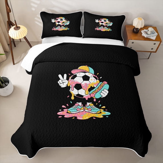 Feelyou Cartoon Soccer Dripping Twin Quilt Set for Boys, Streetwear Hotdog Twin Coverlet Set, 2pcs