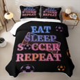 thumbnail image 1 of Feelyou Cartoon Soccer Football Twin Quilt Set for Teens, Eat Sleep Repeat Twin Coverlet Set, Black Blue Pink, 2pcs, 1 of 7