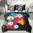 thumbnail image 1 of Feelyou Cartoon Soccer Kids Bedding Comforter Set 7 Pieces, Football Rugby Lover Full Bedding Set, Watercolor Splatter Art Fitted Sheet Flat Sheet, Super Cozy Room Decor, 1 of 7