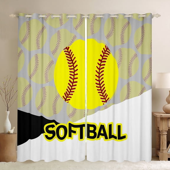 Feelyou Cartoon Softball Sports Black Out Curtains, Est Sleep Repeat Curtains Pack of 2 (42x63 Each), Teens Kids Girls Teens Bedroom Curtains, Blackout Curtains Room Decor