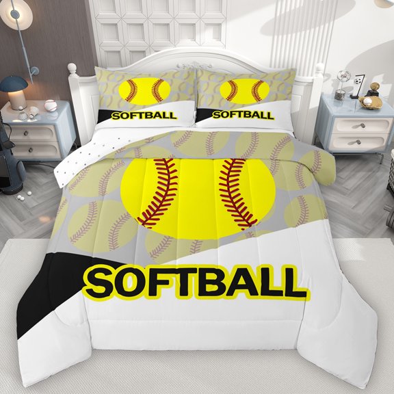 Feelyou Cartoon Softball Sports Full Size Comforter Sets, Est Sleep Repeat Bedding Comforter Set, Teens Kids Girls Teens Reversible Bedding Sets, Lightweight Room Decor, 3pcs