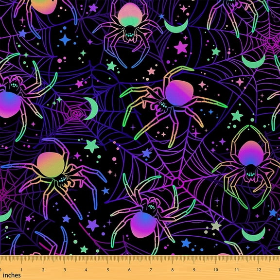 Feelyou Cartoon Spider Kids Fabric by the Yard 1 Yard, Neon Spider Web Sewing Fabric, Happy Halloween Home Decor Fabric by the Yard, Microfiber Bedroom Decor