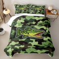 thumbnail image 1 of Feelyou Cartoon Spotted Bass Fish Twin Quilt Set for Men, Green Farmhouse Camouflage Twin Coverlet Set, 2-Piece, 1 of 7