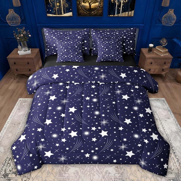 Feelyou Cartoon Stars Child Bedding Comforter Set 7pcs, Dreamy Starry Sky Galaxy King Bedding Sets, Navy Horoscope Theme Reversible Bed Sheets, Ultra Soft Bedroom Decor