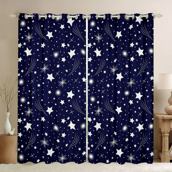 Feelyou Cartoon Stars Child Curtains Pack of 2 (42x84 Each), Dreamy Starry Sky Galaxy Curtains Blackout, Navy Horoscope Theme Bedroom Curtains, Living Room Curtains Decor