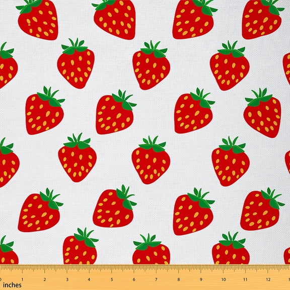 Feelyou Cartoon Strawberry Fabric by the Yard 3 Yards, White Red Room Decor Fabric by the Yard, Teenager Boys Girls Fabric for Sewing, Breathable Home Decor
