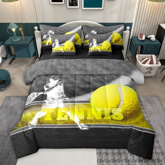 Feelyou Cartoon Tennis Athlete Twin Bedding Sets 7-Piece, Ball Sports Gaming Bedding Comforter Set, Teens Kids Boys Girls Reversible Sheet Sets, Ultra Soft Bedroom Decor