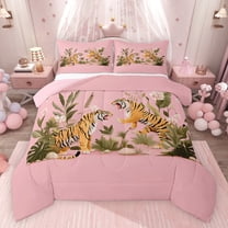 Feelyou Cartoon Tiger Wildlife Bedding Comforter Set, Palm Leaf Botanical Twin Comforter Sets, Teens Kids Boys Girls Reversible Bedding Set, Breathable Home Decor, 2 Pieces