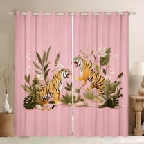 Feelyou Cartoon Tiger Wildlife Black Out Curtains, Palm Leaf Botanical Curtains Pack of 2 (42x63 Each), Teens Kids Boys Girls Bedroom Curtains, Window Curtains Home Decor
