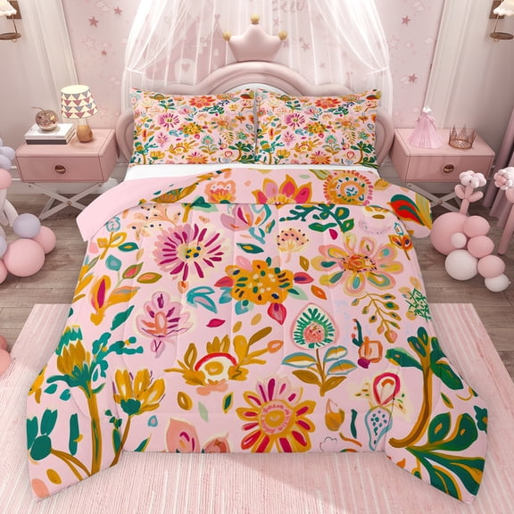 Feelyou Cartoon Tribal Floral Twin Comforter Sets, Mandala Boho Bedding Set, 2 Pieces