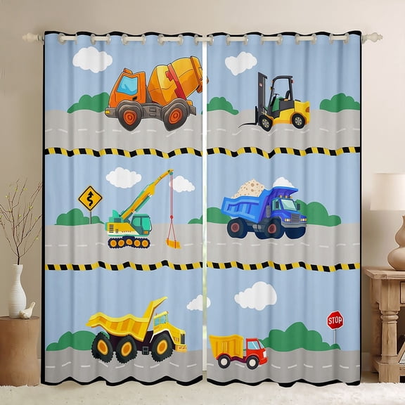 Feelyou Cartoon Truck Boys Black Out Curtains, Rustic Car Curtains Pack of 2 (42x63 Each), Construction Vehicle Bedroom Curtains, Window Curtains Room Decor
