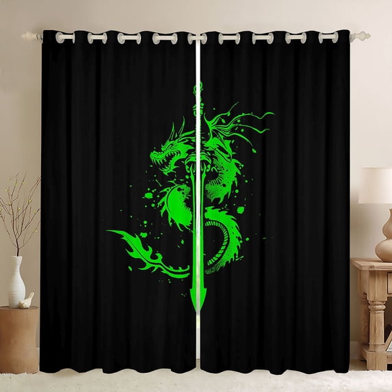 Feelyou Cartoon Wildlife Kids Curtains Pack of 2 (42x84 Each), Watercolor Dreagon Sword Curtains Blackout, Western Magical Animals Bedroom Curtains, Curtains and Drapes Room Decor