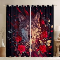 Feelyou Cartoon Wolf Teens Black Out Curtains, Romantic Jungle Animal Curtains Pack of 2 (42x63 Each), Red Anniversary Rose Bedroom Curtains, Living Room Curtains Decor