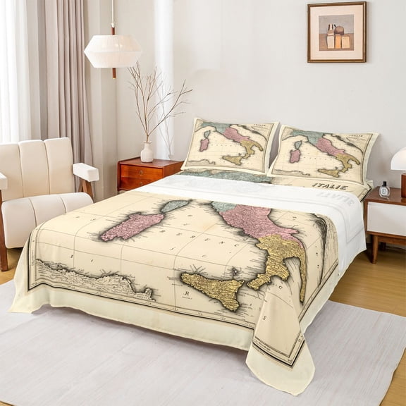 Feelyou Cartoon World Map Bed Sheets, Teens Kids Boys Girls King Sheets, 4pcs