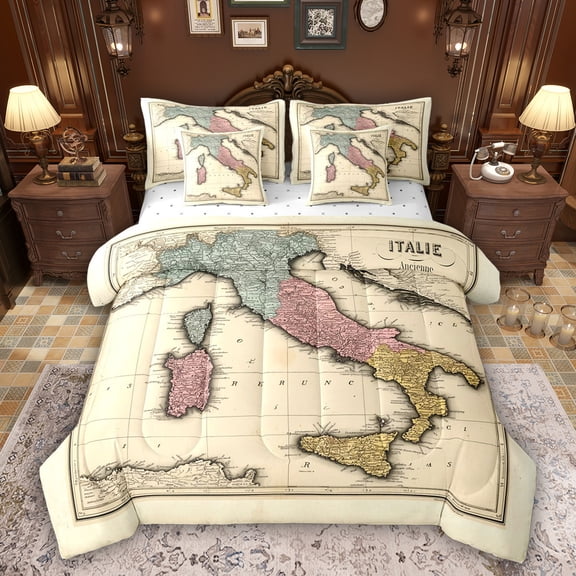 Feelyou Cartoon World Map Bedding Comforter Set 7pcs, Boys Girls Queen Bedding Sets