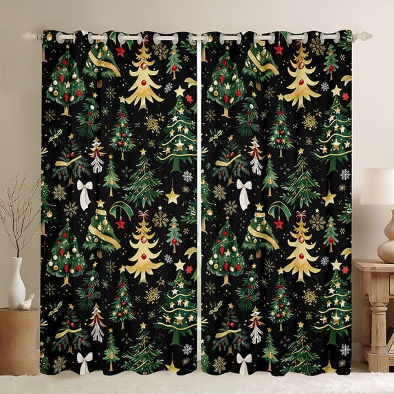 Feelyou Cartoon Xmas Tree Black Out Curtains for Teen, Winter Snowflake Curtains Pack of 2 (42x63 Each), Merry Christmas Theme Bedroom Curtains, Microfiber Bedroom Decor