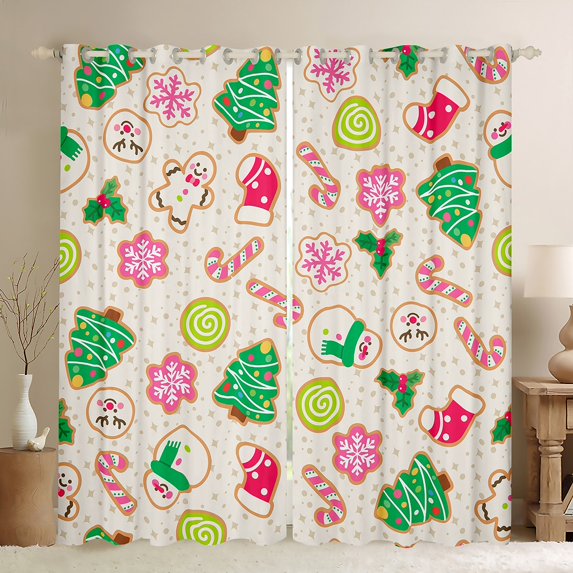 Feelyou Cartoon Xmas Tree Curtains Pack of 2 (42x84 Each), Winter Christmas Curtains Blackout, Teens Kids Boys Girls Bedroom Curtains, Window Curtains Home Decor