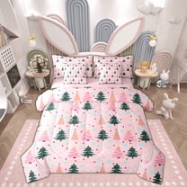 Feelyou Cartoon Xmas Tree Twin Bedding Sets 7-Piece for Teen, Winter Snowflake Bedding Comforter Set, Merry Christmas Theme Reversible Sheet Sets, Super Cozy Room Decor