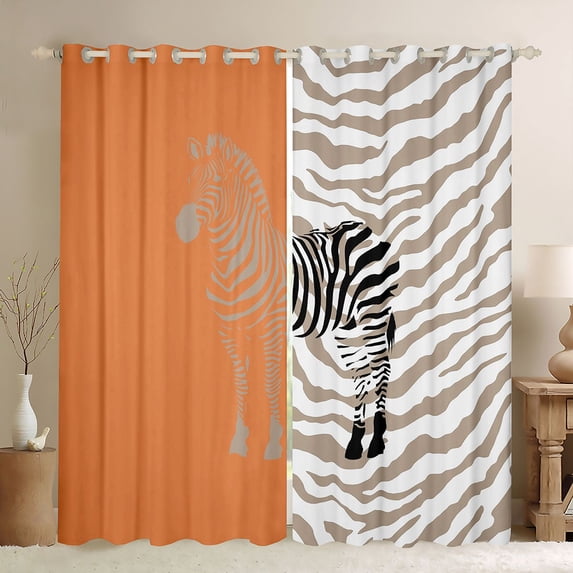 Feelyou Cartoon Zebra Kids Curtains Pack of 2 (42x84 Each), Fashion Stripes Lines Curtains Blackout, Orange Kawaii Animal Bedroom Curtains, Window Curtains Home Decor