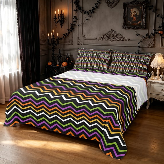 Feelyou Cartoon Zigzag Line King Sheets, Modern Wave Stripes Bedding, 4 Pieces, 1 Flat Sheet, 1 Fitted Sheet and 2 Pillowcases