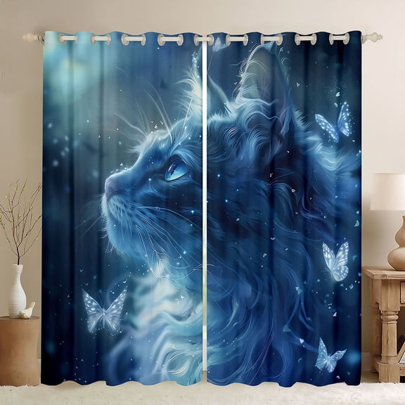 Feelyou Cat Animal Black Out Curtains, Glitter Butterfly Curtains Pack of 2 (42x63 Each)