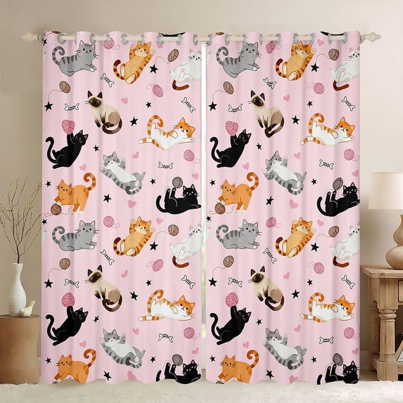 Feelyou Cat Animal Black Out Curtains, Stars Love Heart Curtains Pack of 2 (42x63 Each)