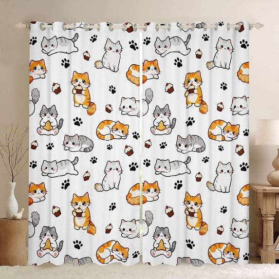 Feelyou Cat Kitten Curtains Pack of 2 (42x84 Each), Funny Cartoon Animal Curtains Blackout