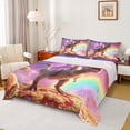 thumbnail image 1 of Feelyou Cat Riding Dinosaur Bed Sheets for Boys Girls Kids, Galaxy Space Rainbow King Sheets, Purple, 4pcs, 1 of 5