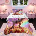 thumbnail image 1 of Feelyou Cat Riding Dinosaur Twin Comforter Sets for Boys Girls Kids, Galaxy Space Rainbow Bedding Set, Purple, Colorful Star Reversible, 2pcs, 1 of 6