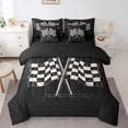thumbnail image 1 of Feelyou Checkered Flag Teens Bedding Comforter Set 7pcs, Black White Buffalo Plaid Queen Bedding Sets, Modern Race Car Sports Reversible Queen Sheet Sets, Luxury Bedroom Decor, 1 of 7