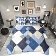 thumbnail image 1 of Feelyou Checkered Geometry Bedding Comforter Set 7pcs, Modern Abstract Queen Bedding Sets, Dodger Blue Plaid Reversible Queen Sheet Sets, Lightweight Room Decor, 1 of 7
