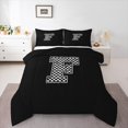 thumbnail image 1 of Feelyou Checkered Monogrammed F Queen Comforter Set, Cartoon Buffalo Geometric Bedding Sets, Teens Boys Girls Kids Reversible Bedding Comforter Set, Super Cozy Room Decor, 3 Pieces, 1 of 8