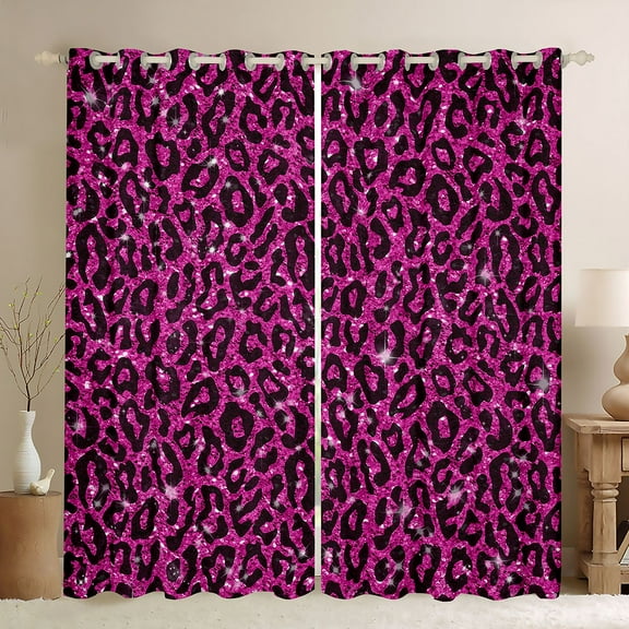Feelyou Cheetah Leopard Print Black Out Curtains, Fuchsia Bling Art Curtains Pack of 2 (42x63 Each), Chic Polka Dot Abstract Bedroom Curtains, Window Curtains Bedroom Decor