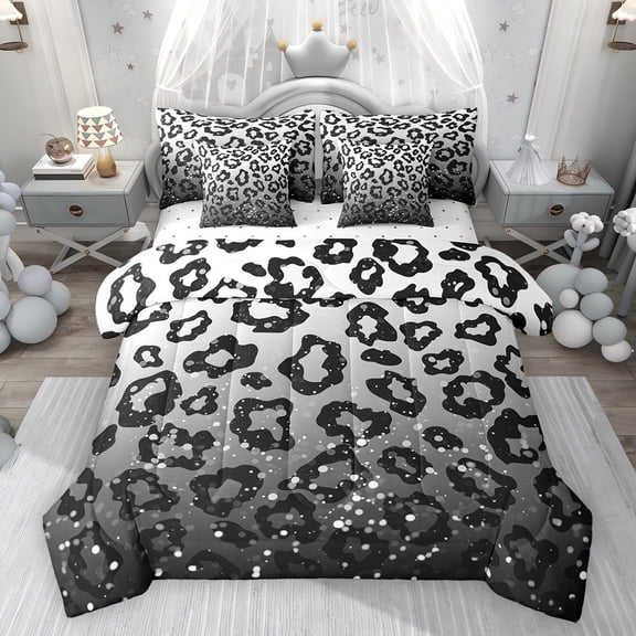 Feelyou Cheetah Leopard Print Comforter Set 7pcs, Grey Bling Diamond Full Bedding Set