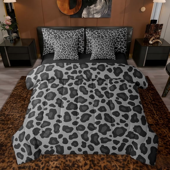 Feelyou Cheetah Leopard Print Comforter Set 7pcs, Simple Abstract King Bedding Sets