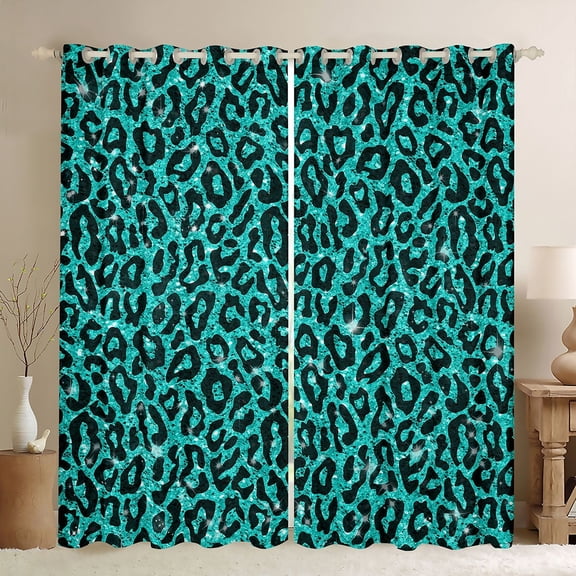 Feelyou Cheetah Leopard Print Curtains Pack of 2 (42x84 Each), Blue Bling Art Curtains Blackout, Chic Polka Dot Abstract Bedroom Curtains, Living Room Curtains Decor