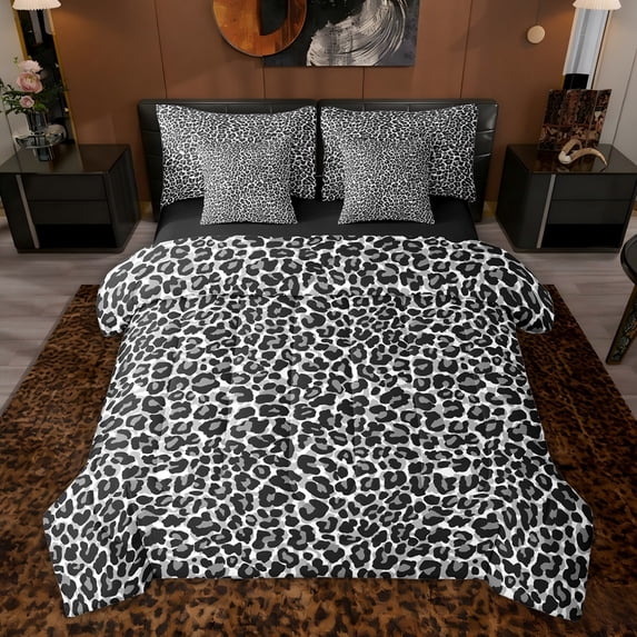 Feelyou Cheetah Leopard Print Twin Bedding Sets 7pcs, Black White Polkadot Comforter Set