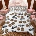 thumbnail image 1 of Feelyou Cheetah Print Cherry Full Size Comforter Sets, Grey Bow-tie Bedding Sets, 3pcs, 1 of 8