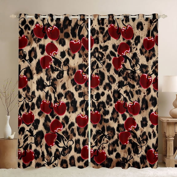 Feelyou Cherry Black Out Curtains, Brown Cheetah Print Curtains Pack of 2 (42x63 Each)
