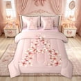 thumbnail image 1 of Feelyou Cherry Blossom Letter A Print Bedding Comforter Set for Girls, Floral Monogram King Bedding Sets, Pink Reversible, 7 Pieces, 1 of 7