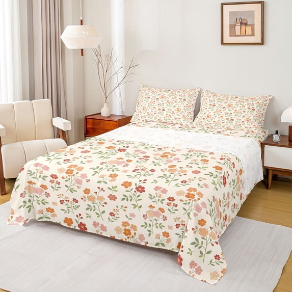 Feelyou Cherry Blossoms Kid Queen Sheet Sets, Vintage Fashion Bed Set, 4pcs