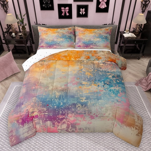Feelyou Chic Abstract Ombre Full Size Comforter Sets for Women, Vintage Fashion Art Bedding Comforter Set, Fashion Watercolor Reversible Bedding Sets, Super Cozy Room Decor, 3-Piece