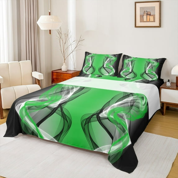 Feelyou Chic Abstract Ombre Queen Sheet Sets, Pink Green Gradient Striped Flat Sheet, Boho Modern Art Queen Fitted Sheet, Ultra Soft Bedroom Decor, 4 Pieces