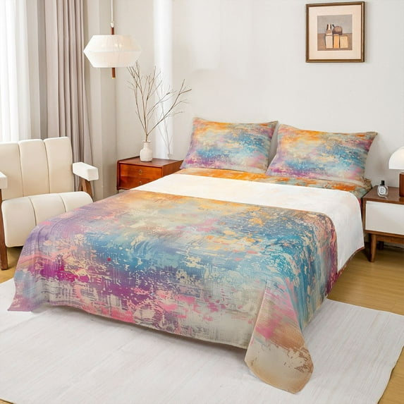 Feelyou Chic Abstract Ombre Twin Sheet Sets for Women, Vintage Fashion Art Twin Fitted Sheet, Fashion Watercolor Flat Sheet, Super Cozy Room Decor, 3-Piece