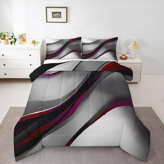 Feelyou Chic Abstract Striped Bedding Comforter Set, Fashion Geometry Twin Comforter Sets, Teen Kid Child Adult Reversible Bedding Set, Microfiber Bedroom Decor, 2 Pieces
