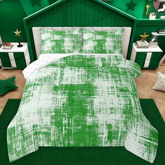 Feelyou Chic Art Abstract Bedding Comforter Set for Adult, Modern Fashion Stripes Twin Comforter Sets, Green Watercolor Reversible Bedding Set, Ultra Soft Bedroom Decor, 2 Pieces