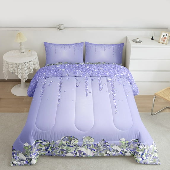 Feelyou Chic Bling Diamond Queen Comforter Set for Kids, Blue Sequin Print Bedding Sets, Modern Fashion Bedding Comforter Set, Microfiber Bedroom Decor, 3pcs