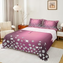 Feelyou Chic Bling Diamond Twin Sheet Sets, Princess Pink Sequin Print Twin Fitted Sheet, Modern Fashion Flat Sheet, Breathable Home Decor, 3-Piece