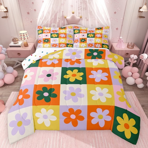 Feelyou Chic Blossoms Flower Bedding Comforter Set, Cartoon Floral Twin Comforter Sets, Teens Kids Girls Women Reversible Bedding Set, Breathable Home Decor, 2-Piece